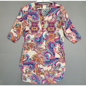 Anthropologie Fig & Flowers Boho Tunic Dress Top Womens S Blue Paisley Floral